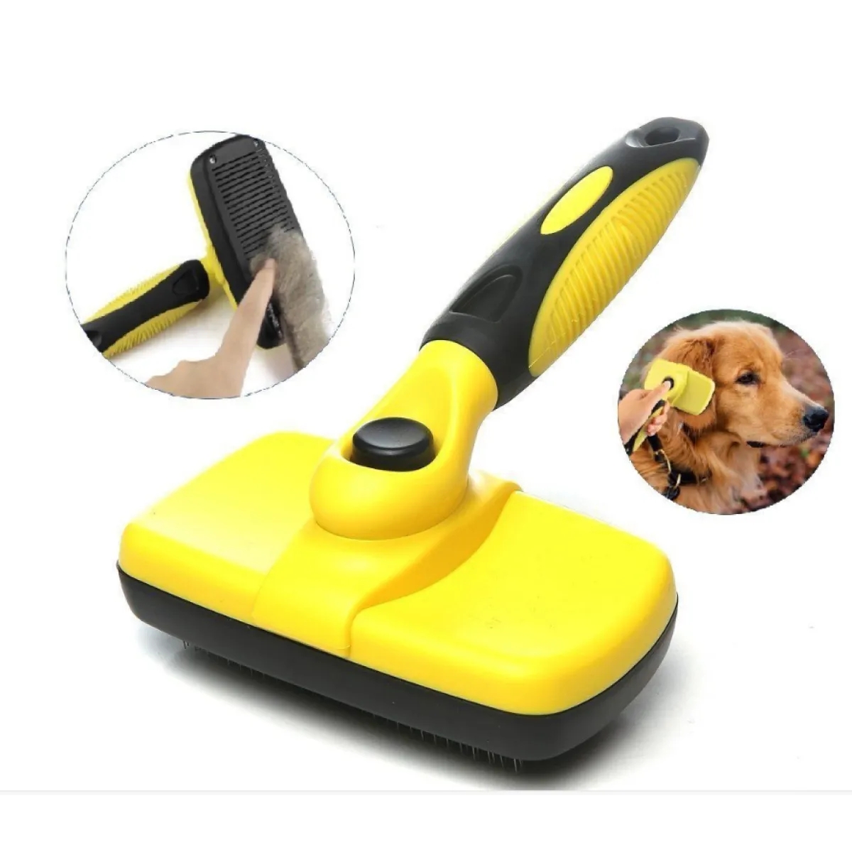 Cepillo autolimpiable para mascotas amarillo con rodillo quitapelos