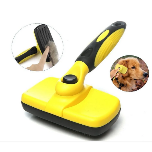 Cepillo autolimpiable para mascotas amarillo con rodillo quitapelos