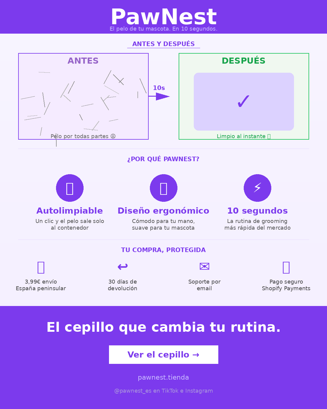 Cómo funciona el Cepillo Quitapelos Autolimpiable para Perro y Gato de PawNest